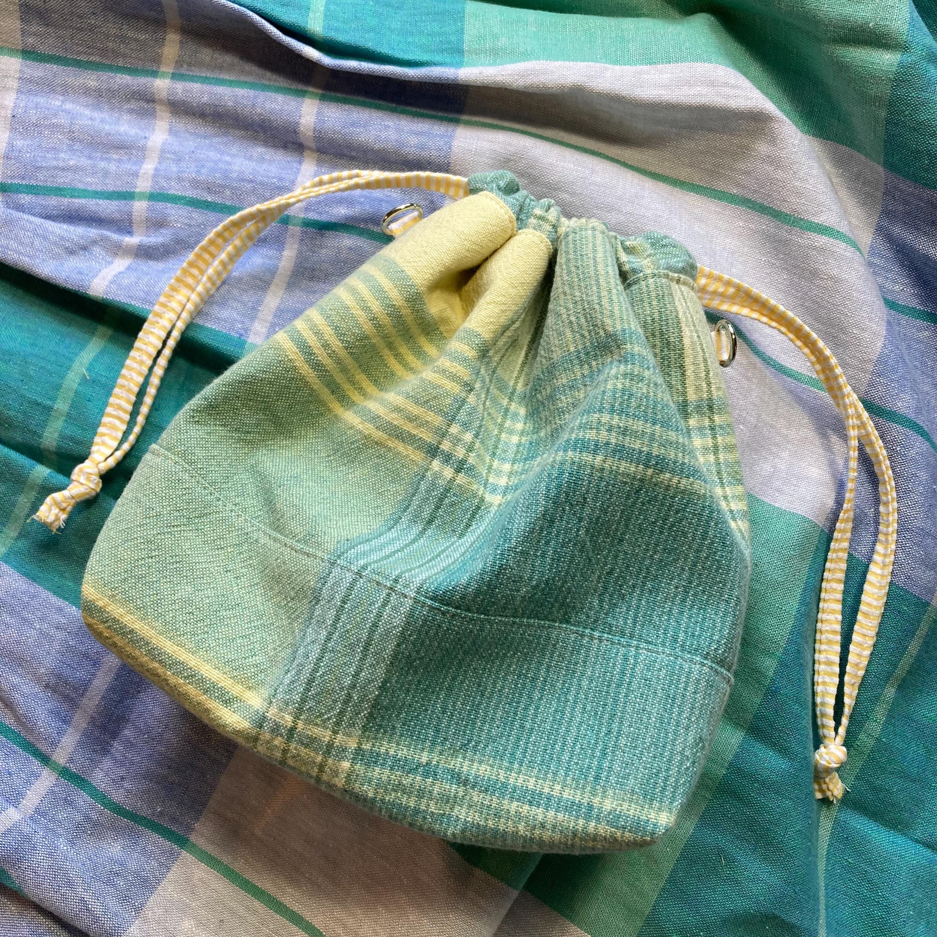 Small Bucket Bag Purse, Blue & Yellow Plaid