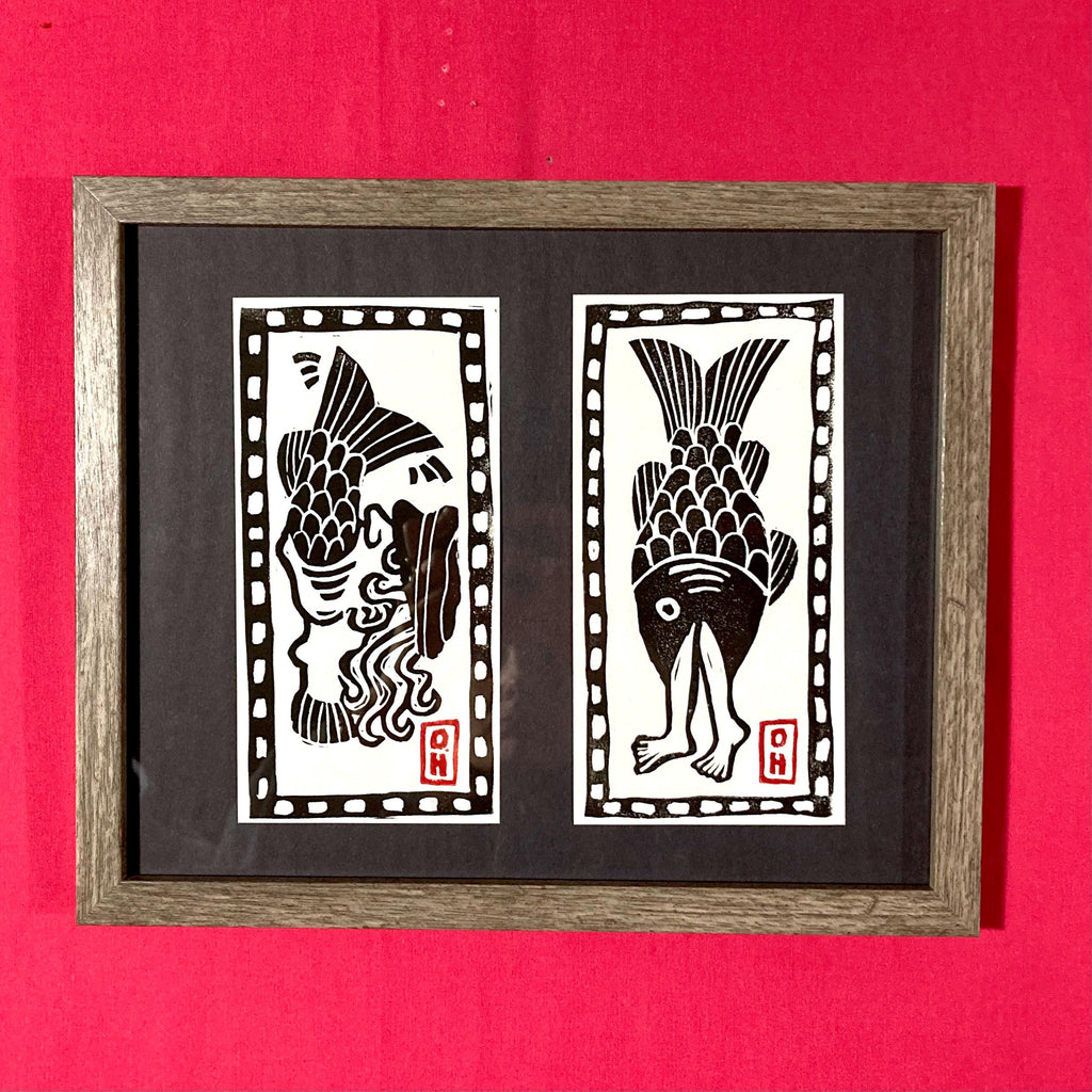 Gone Fishin' II — Block Print On Paper