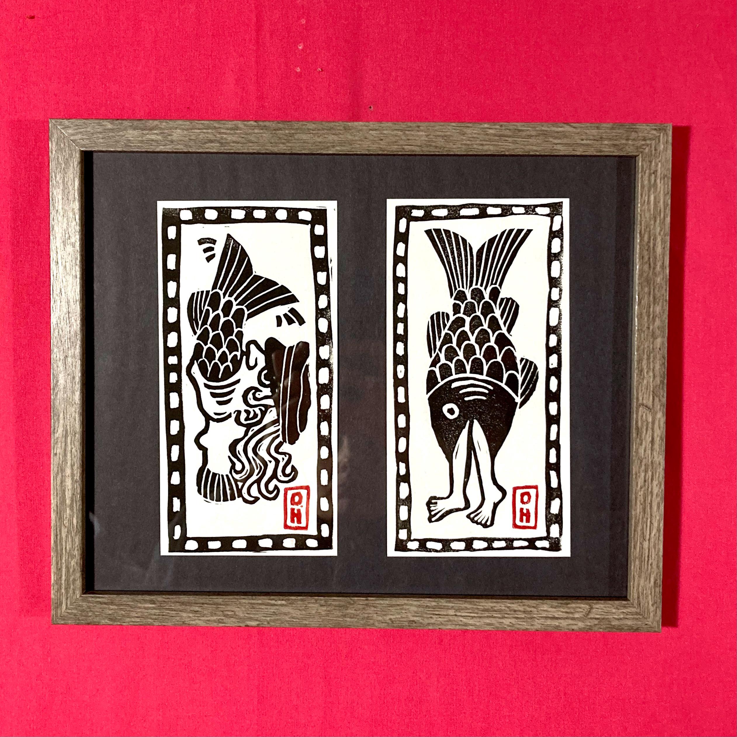 Gone Fishin' II — Block Print On Paper