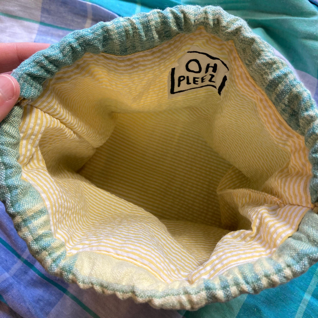 Small Bucket Bag Purse, Blue & Yellow Plaid