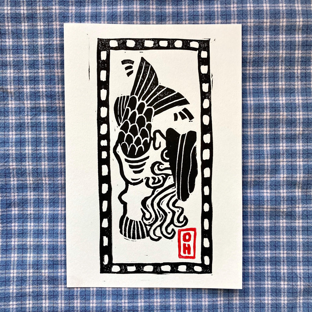 Gone Fishin' II — Block Print On Paper