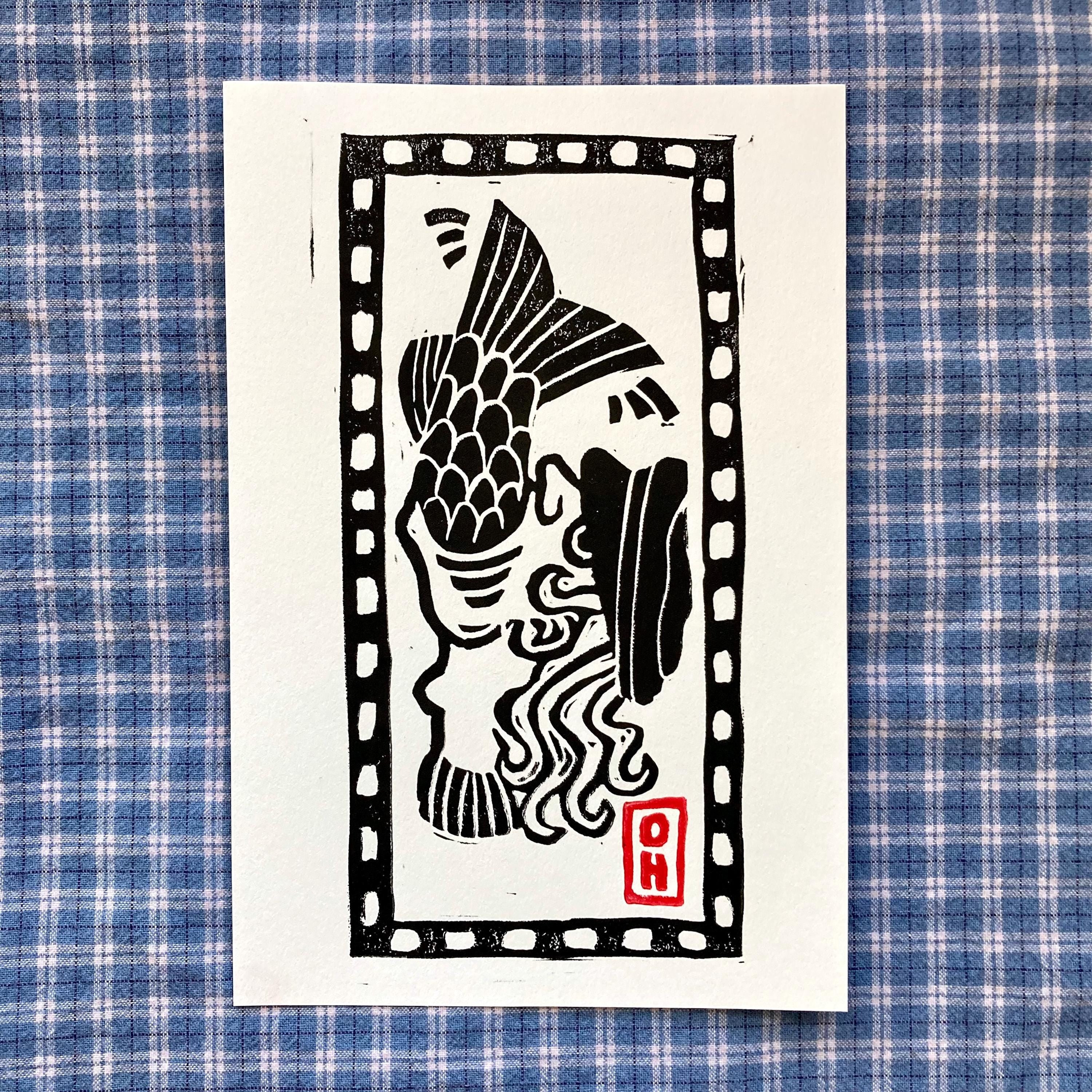 Gone Fishin' II — Block Print On Paper