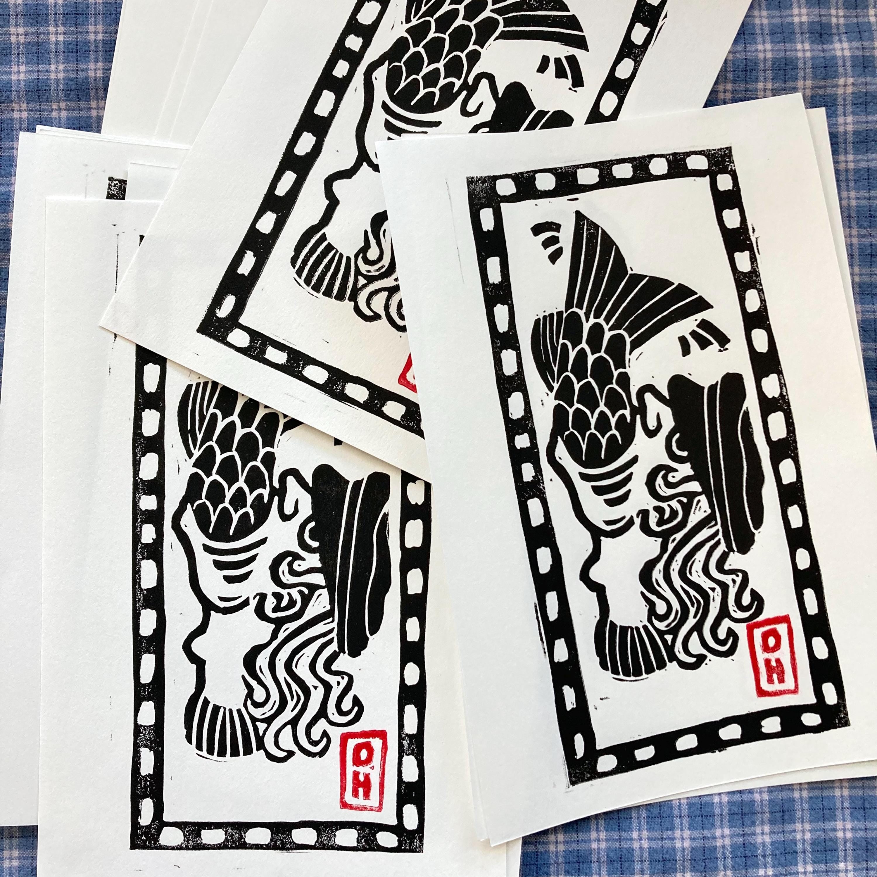 Gone Fishin' II — Block Print On Paper
