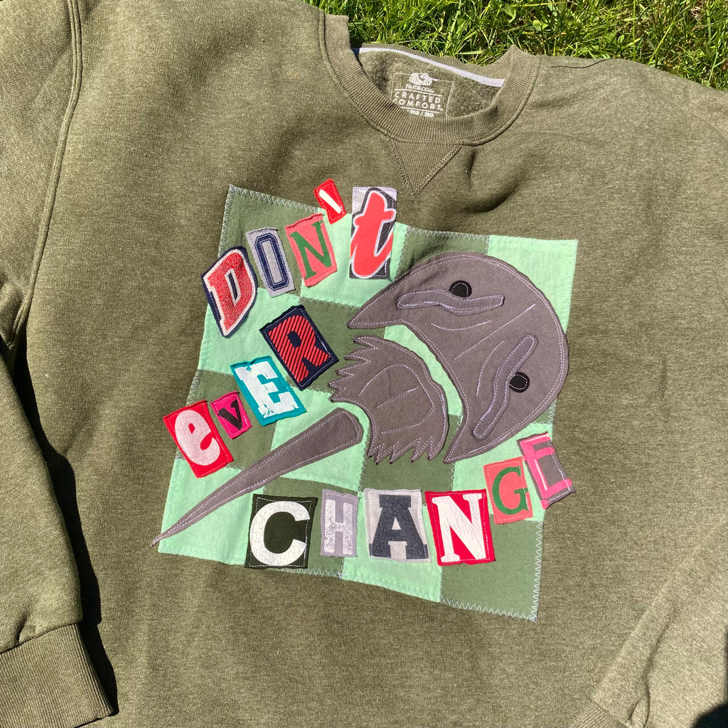 2XL Don't Ever Change Olive Crewneck