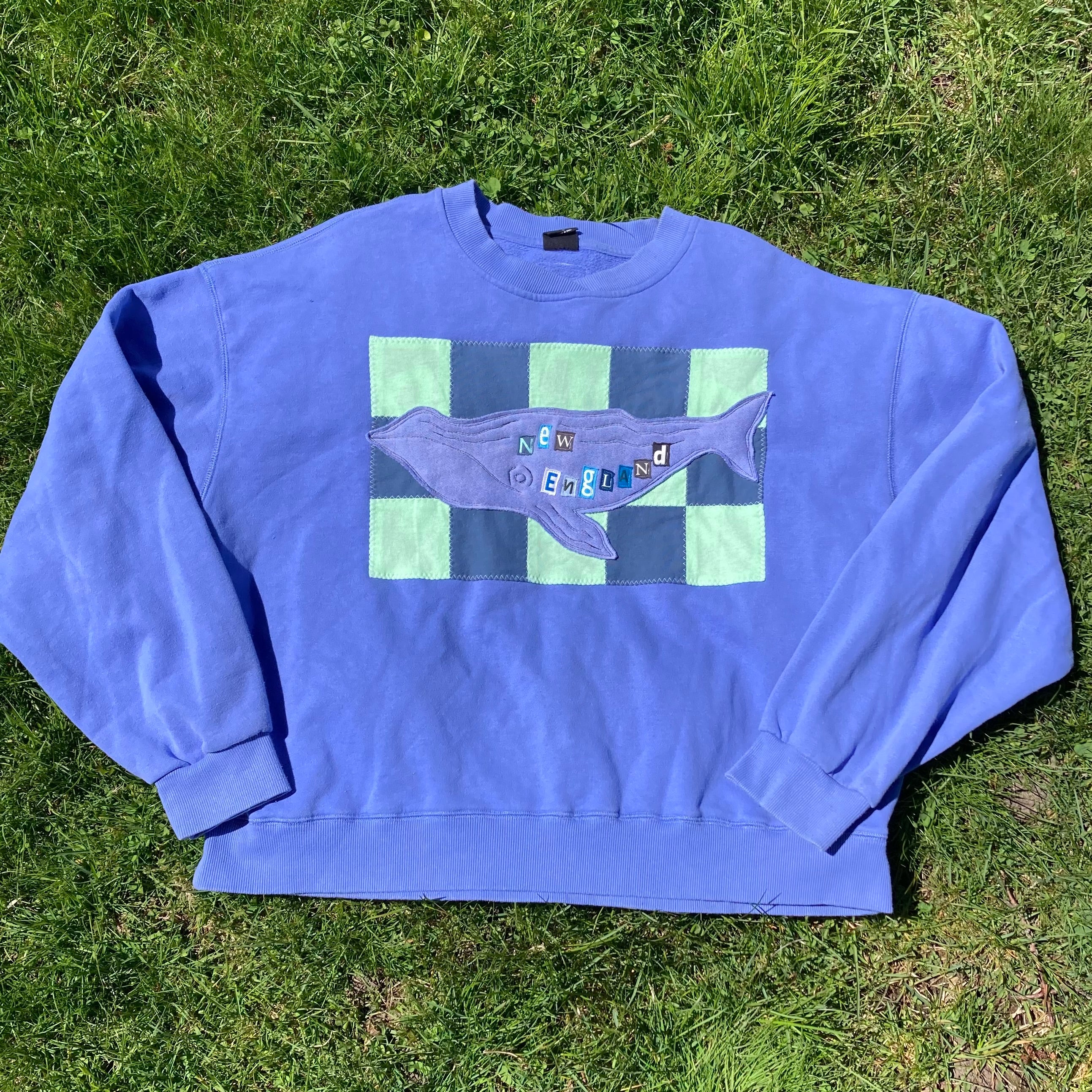 New England Whale Blue Boxy Crewneck