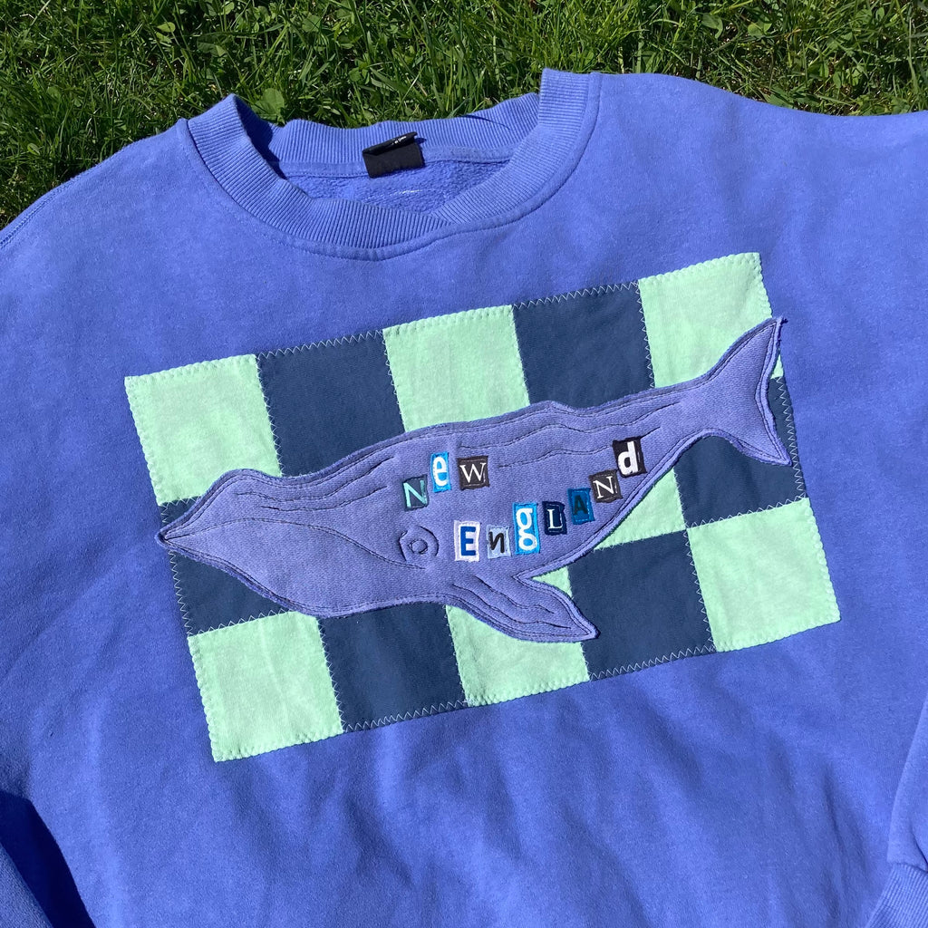 New England Whale Blue Boxy Crewneck