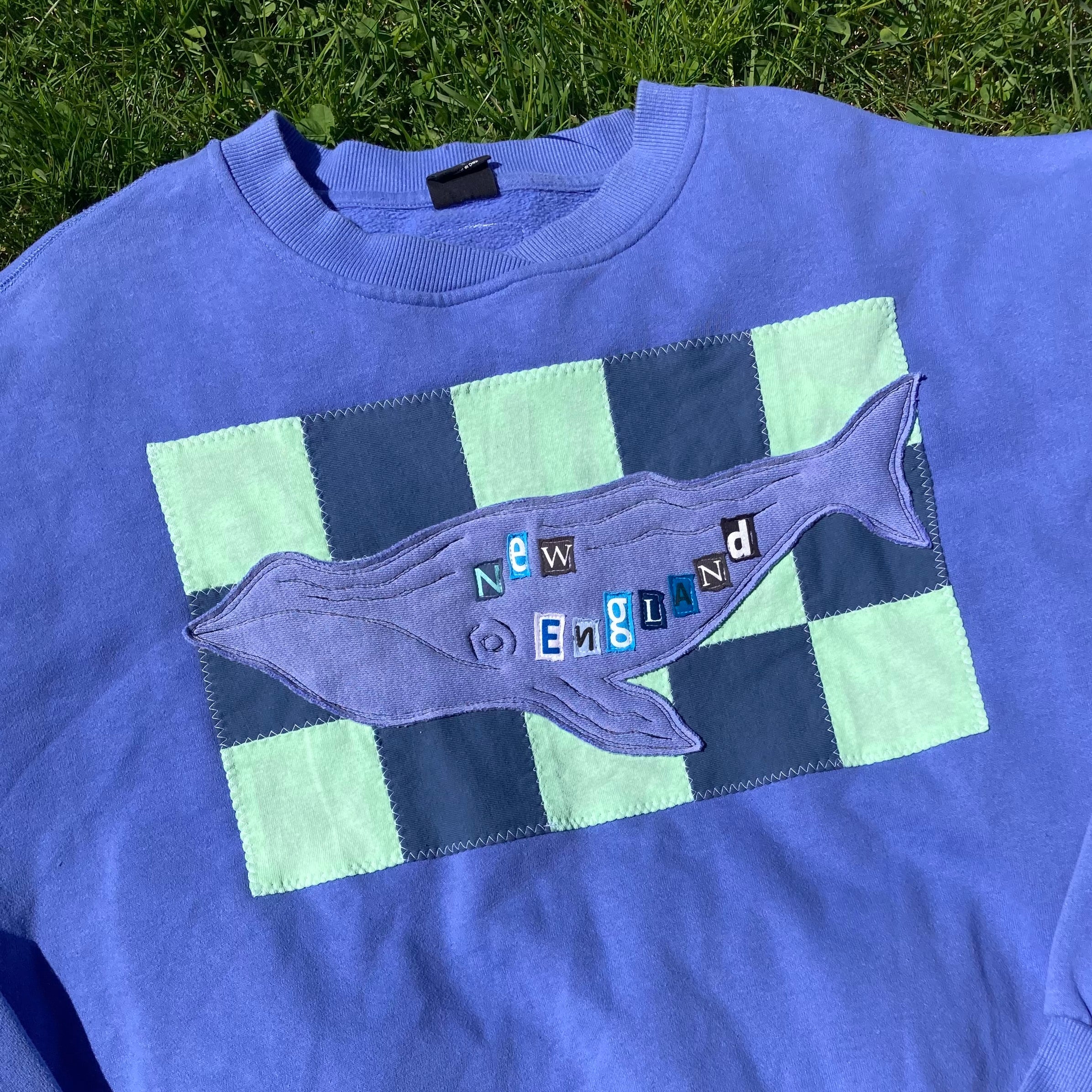 New England Whale Blue Boxy Crewneck