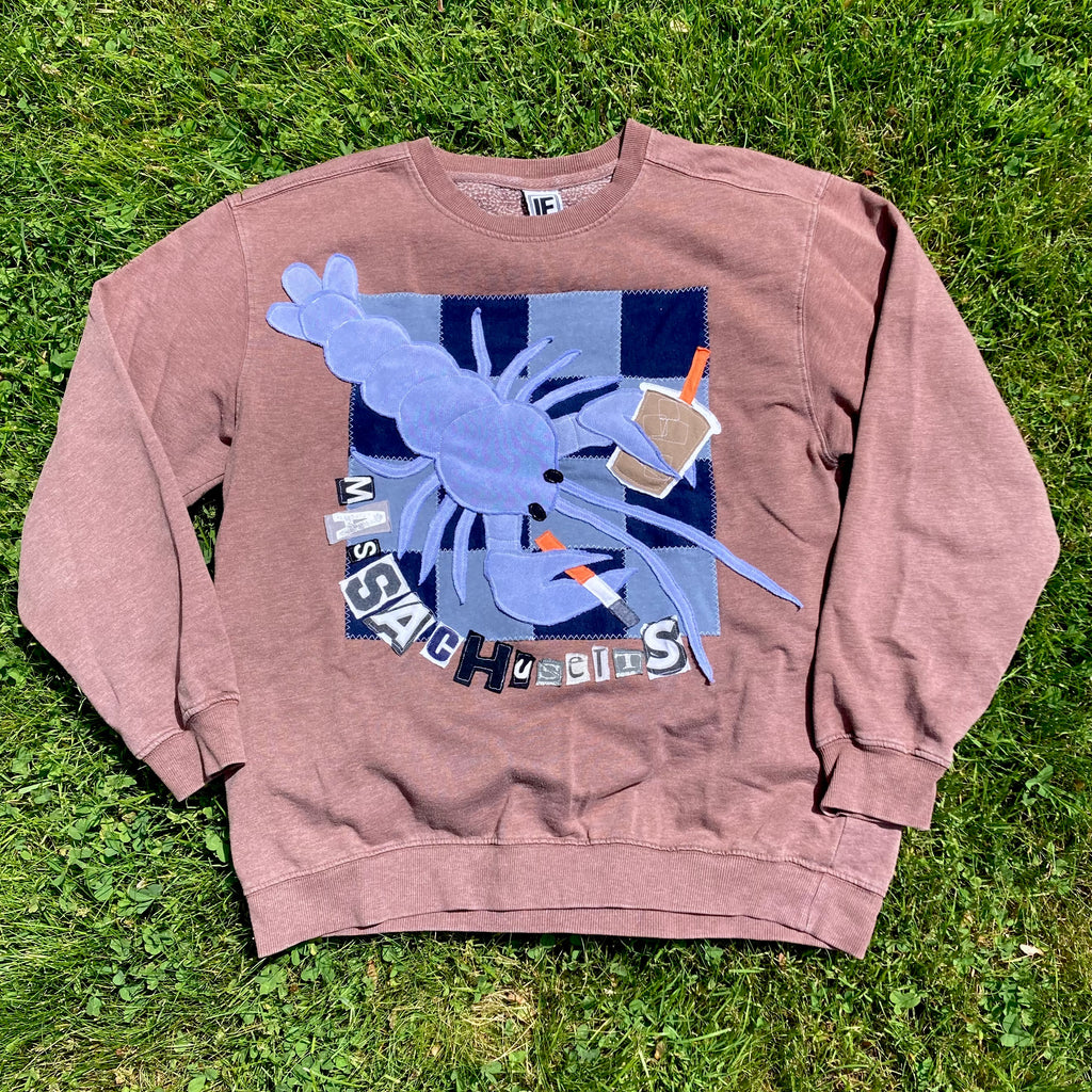 LARGE RARE BLUE Masshole Lobstah Brown Crewneck