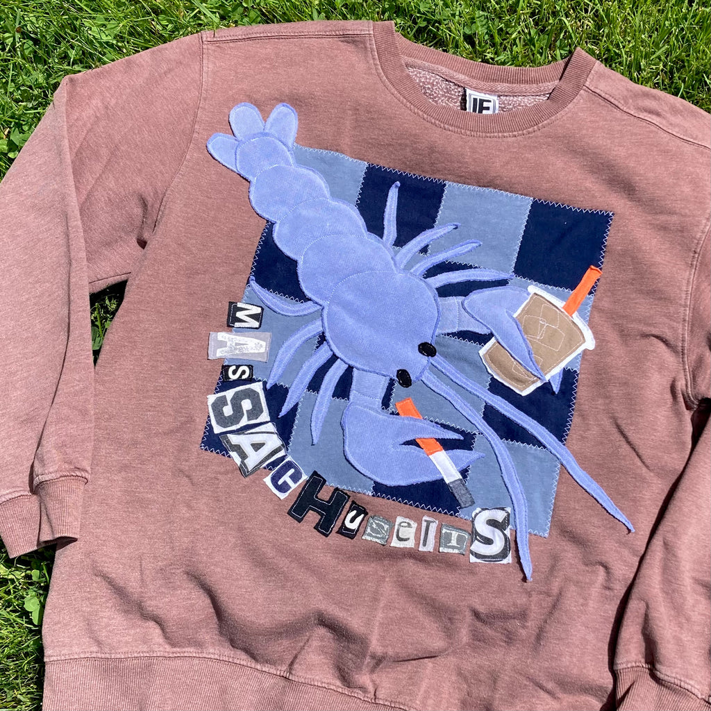 LARGE RARE BLUE Masshole Lobstah Brown Crewneck