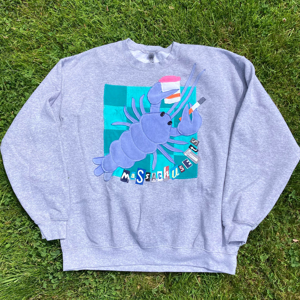 LARGE RARE BLUE Masshole Lobstah Gray Crewneck