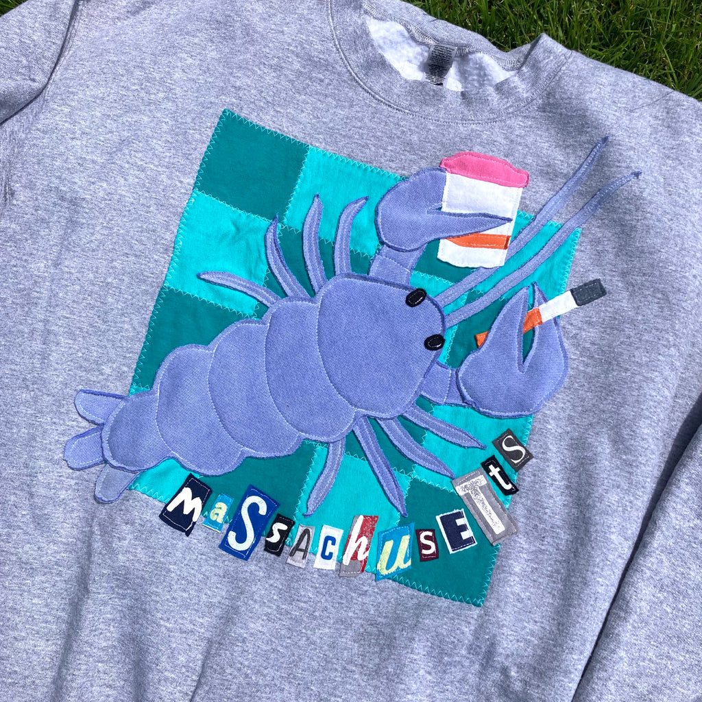 LARGE RARE BLUE Masshole Lobstah Gray Crewneck