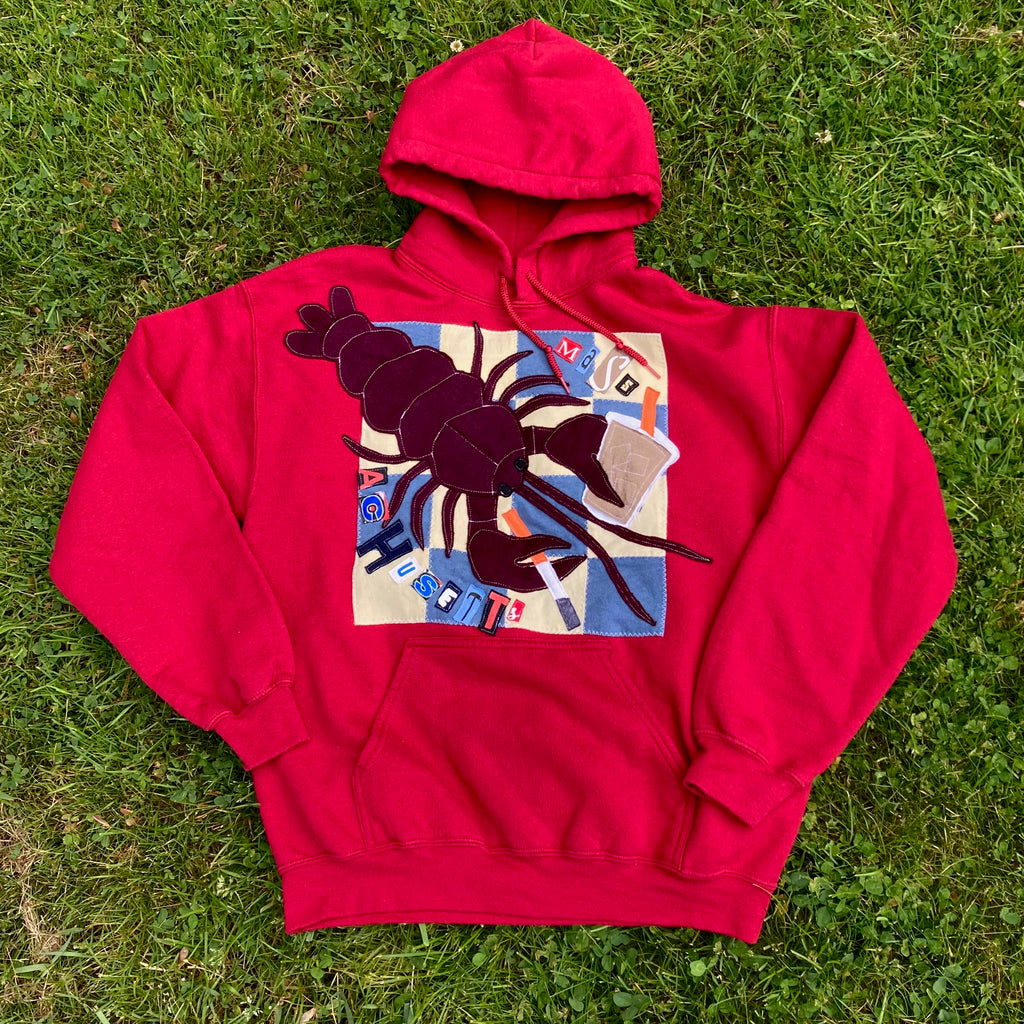 MEDIUM Masshole Lobstah Dark Red Hoodie