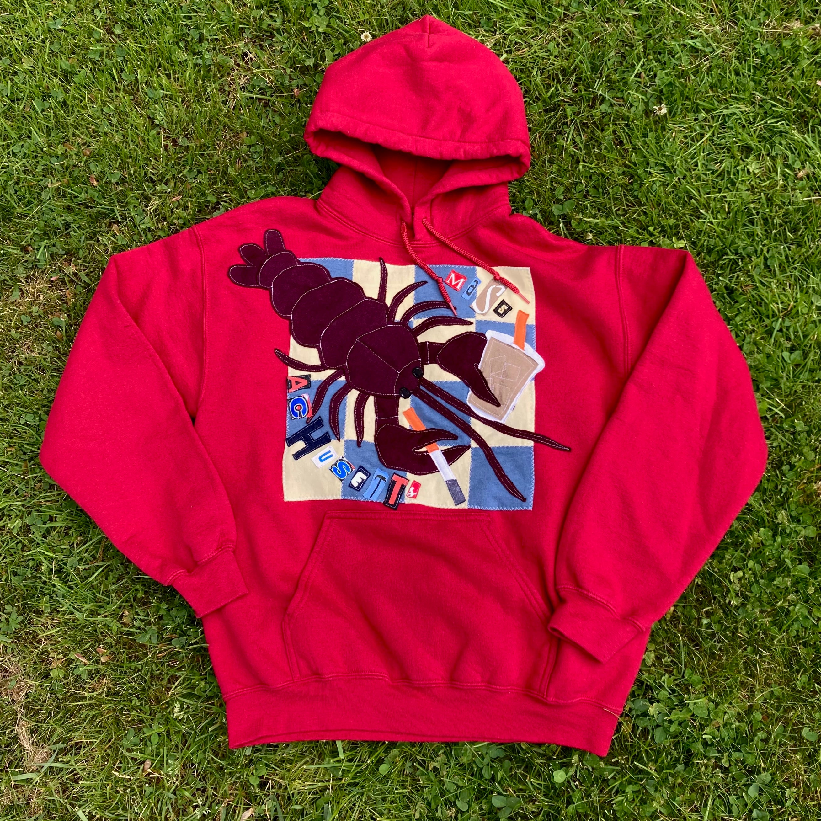 MEDIUM Masshole Lobstah Dark Red Hoodie