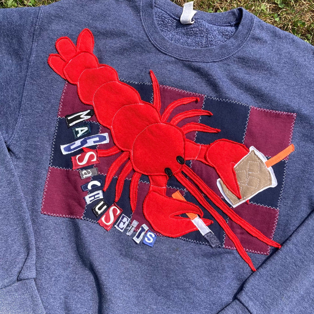 SMALL Masshole Lobstah Steel Blue Crewneck