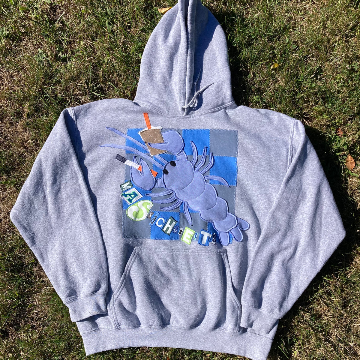 LARGE RARE BLUE Masshole Lobstah Gray Hoodie