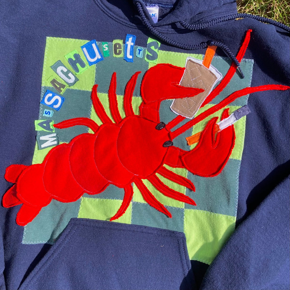 SMALL Masshole Lobstah Navy Hoodie
