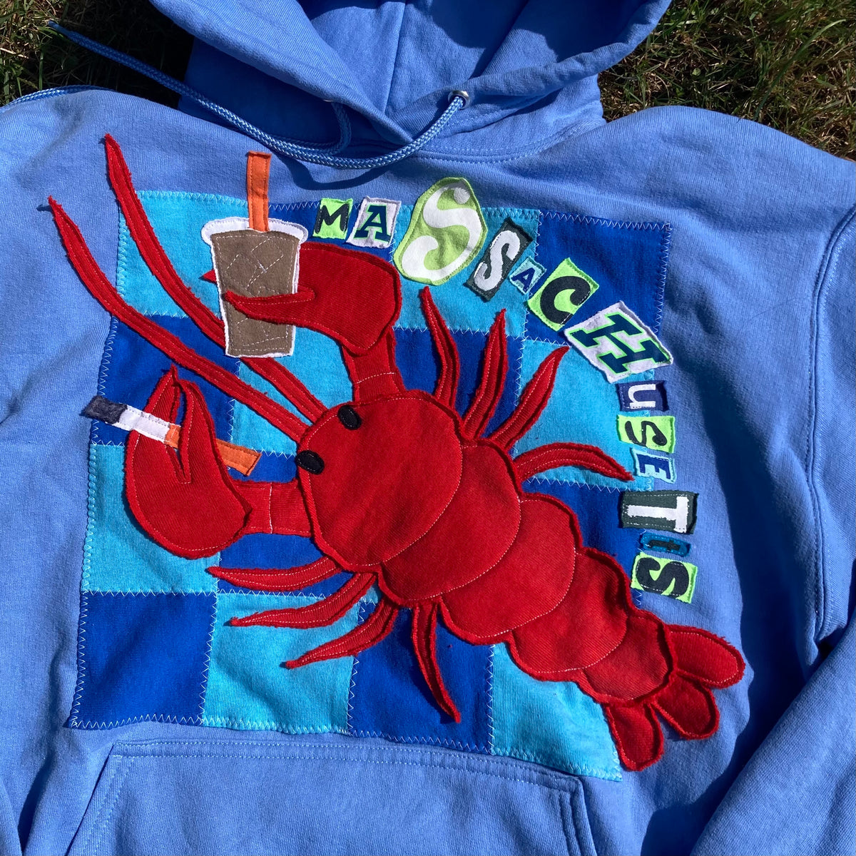 MEDIUM Masshole Lobstah Light Blue Hoodie