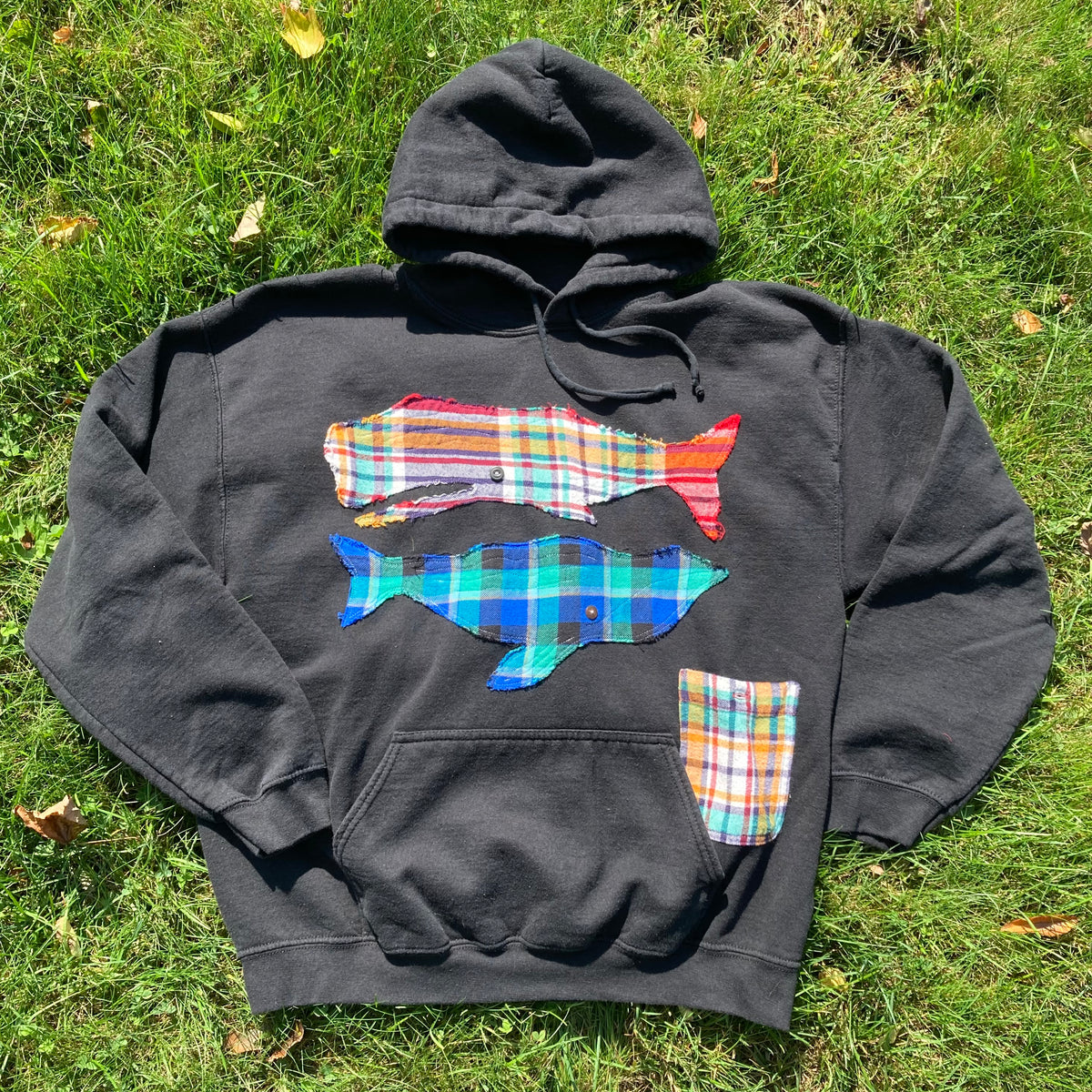 LARGE Flannel Whales Hoodie