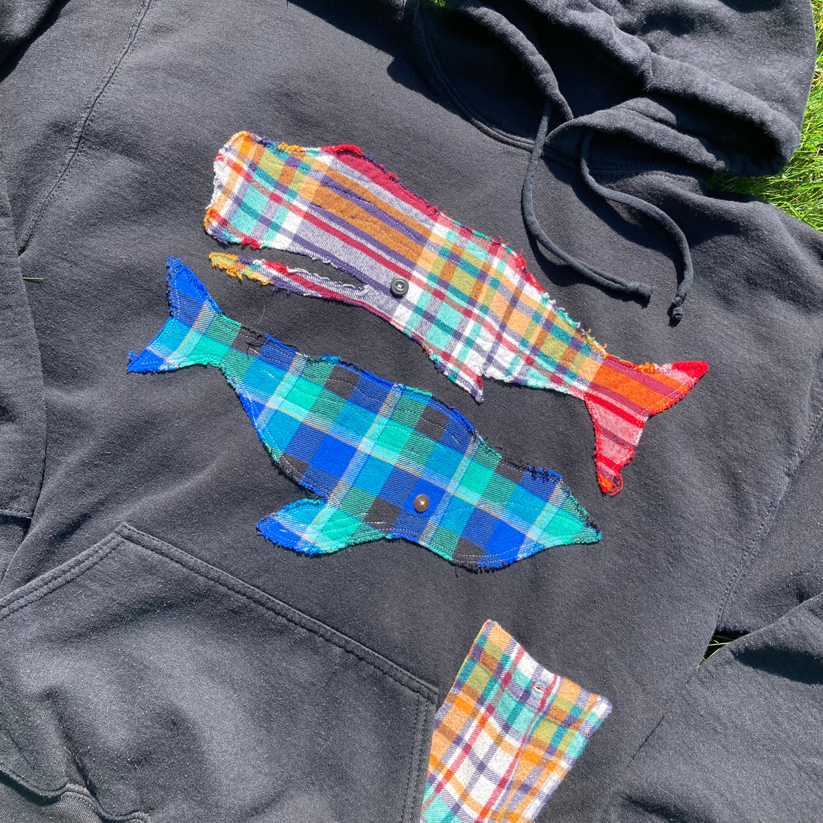 LARGE Flannel Whales Hoodie