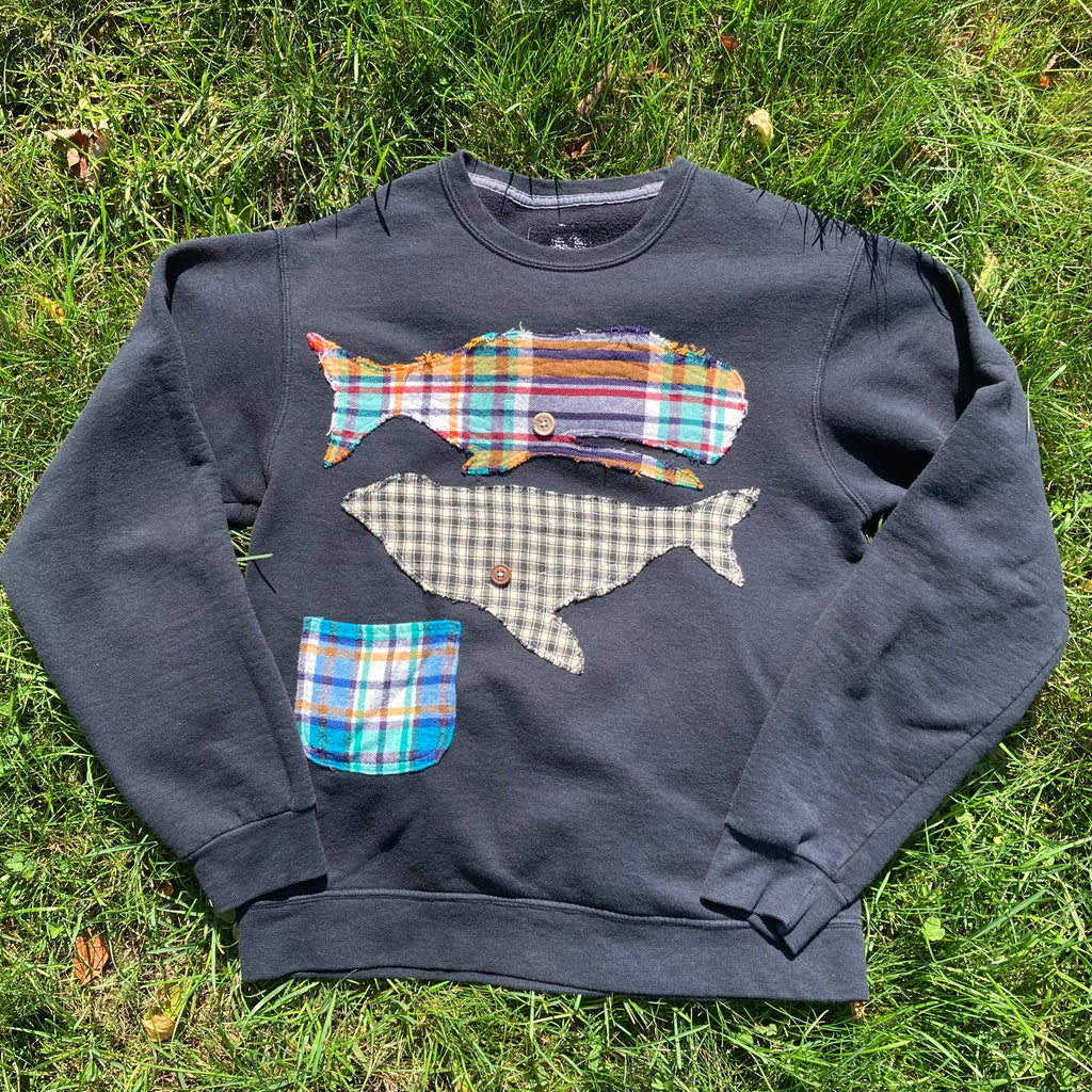 SMALL Flannel Whales Crewneck