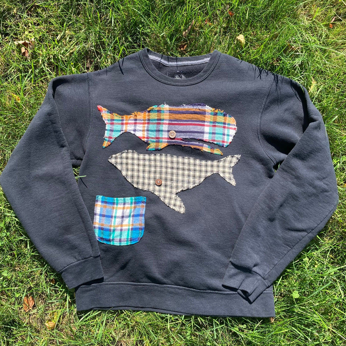 SMALL Flannel Whales Crewneck