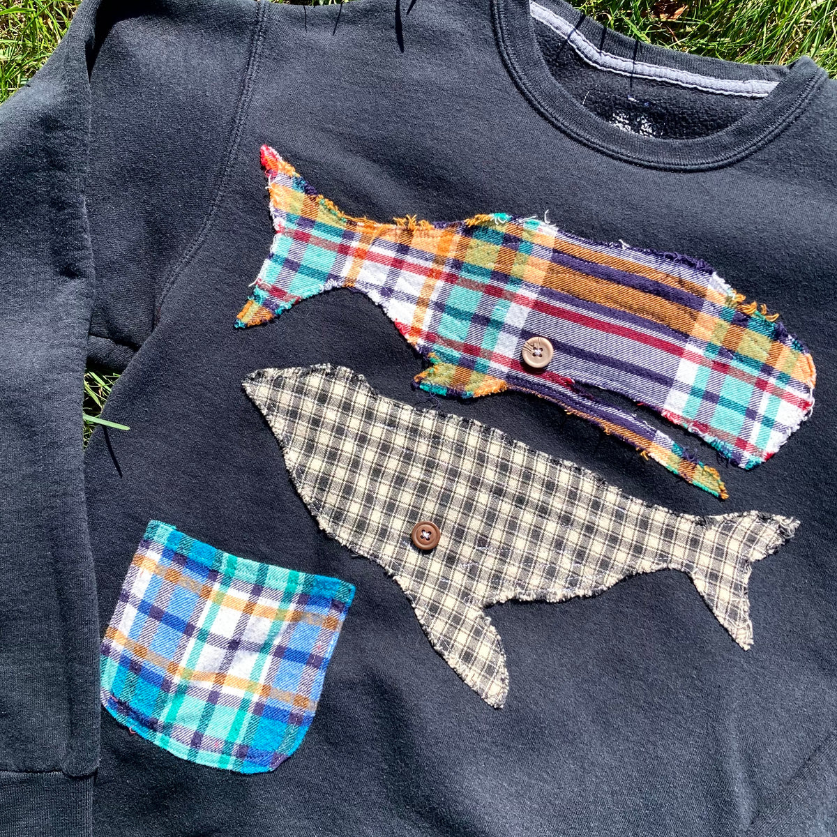 SMALL Flannel Whales Crewneck