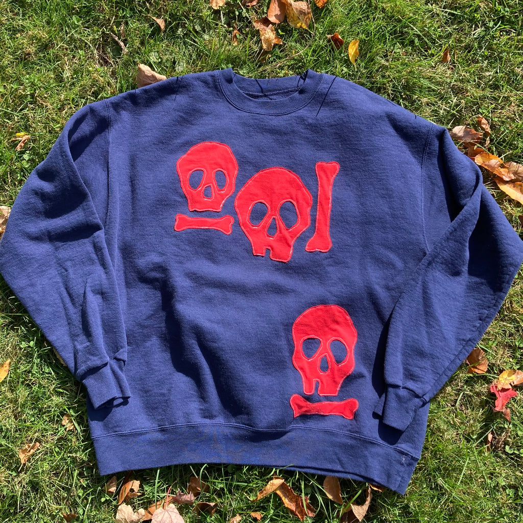 LARGE Red Skulls Navy Crewneck