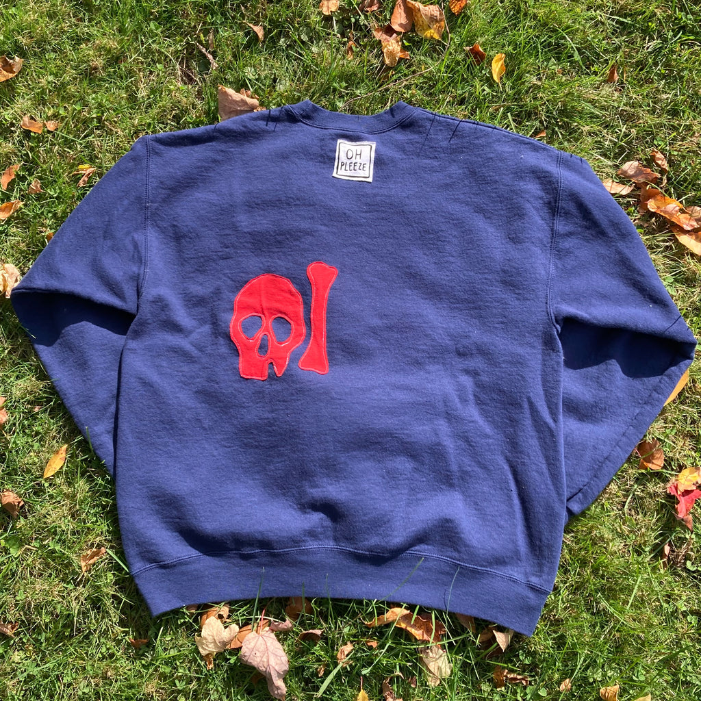 LARGE Red Skulls Navy Crewneck