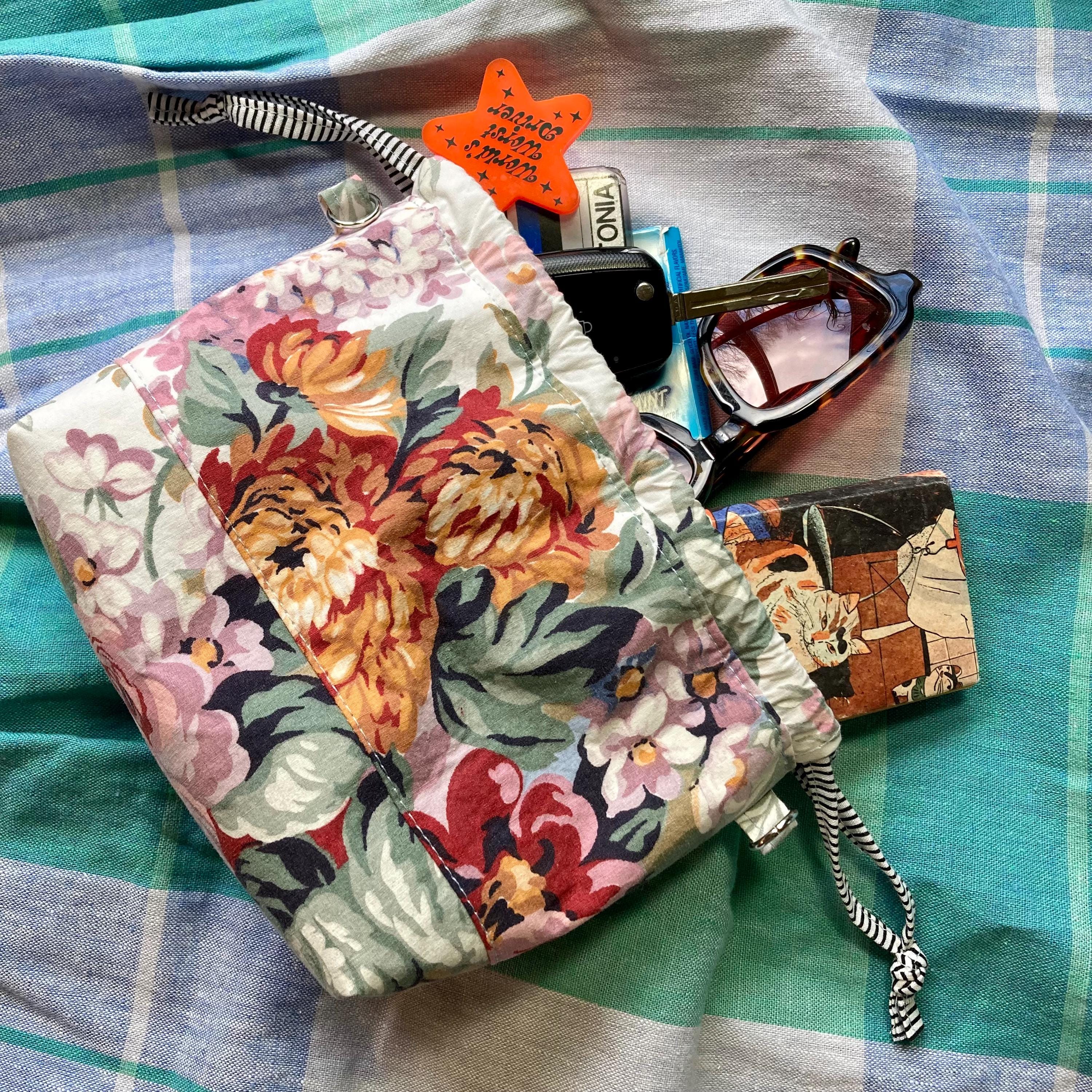 Mini Bucket Bag Purse, Retro Florals
