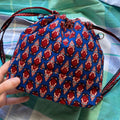 Small Bucket Bag Purse, Blue & Red Batik
